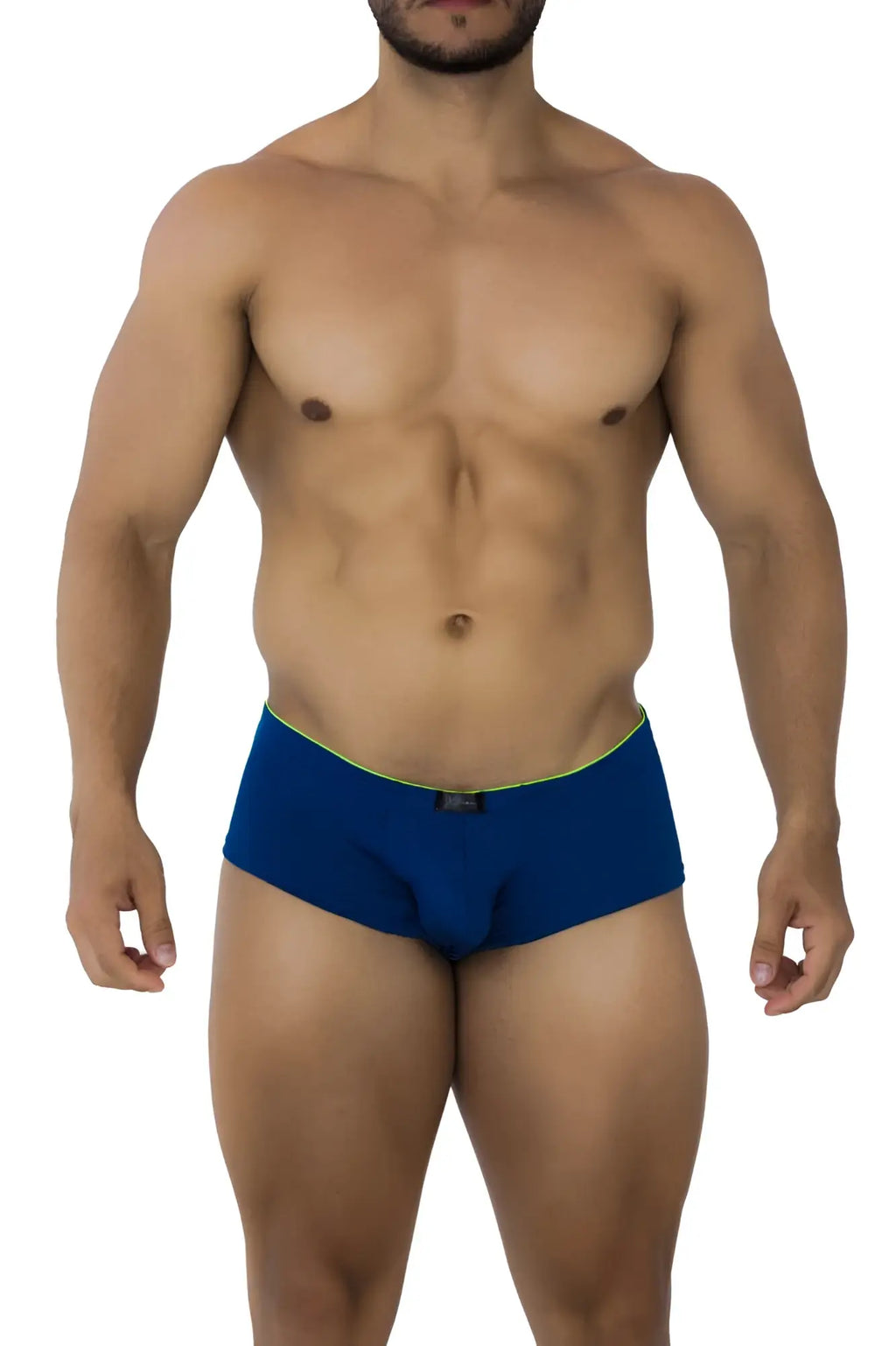 Xtremen 91190 jacquard trunks royal blue men’s briefs with neon green trim and black logo waistband