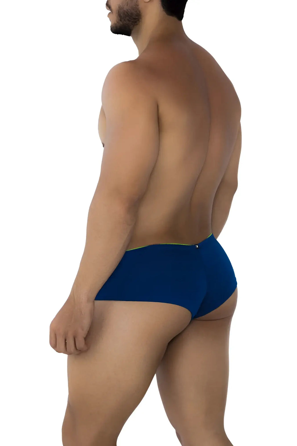 Navy blue Xtremen 91190 jacquard swim trunks with bright yellow waistband trim for stylish beachwear