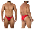 Red men’s briefs xtremen 91192 jacquard bikini with a sleek form-fitting design and small black brand tag at the front