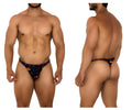 Black thong with halloween-themed orange jack o lantern and purple star print from xtremen 91194 printed thongs color pumpkins