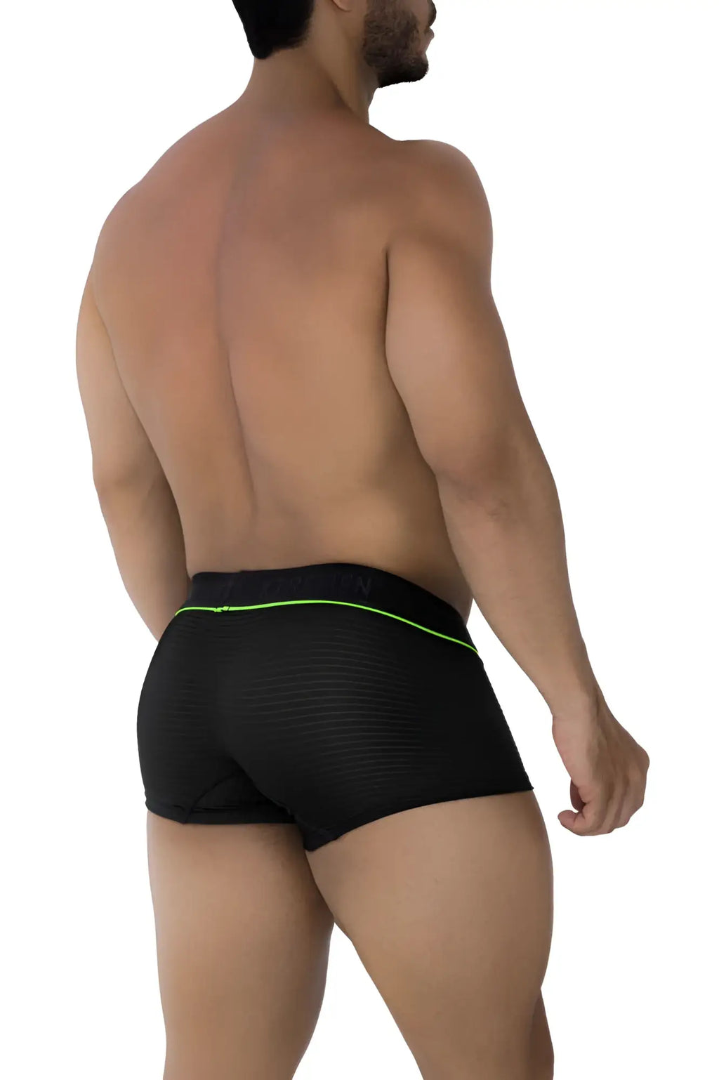 Xtremen 91196 jacquard trunks black textured briefs with neon green waistband trim for comfortable fit