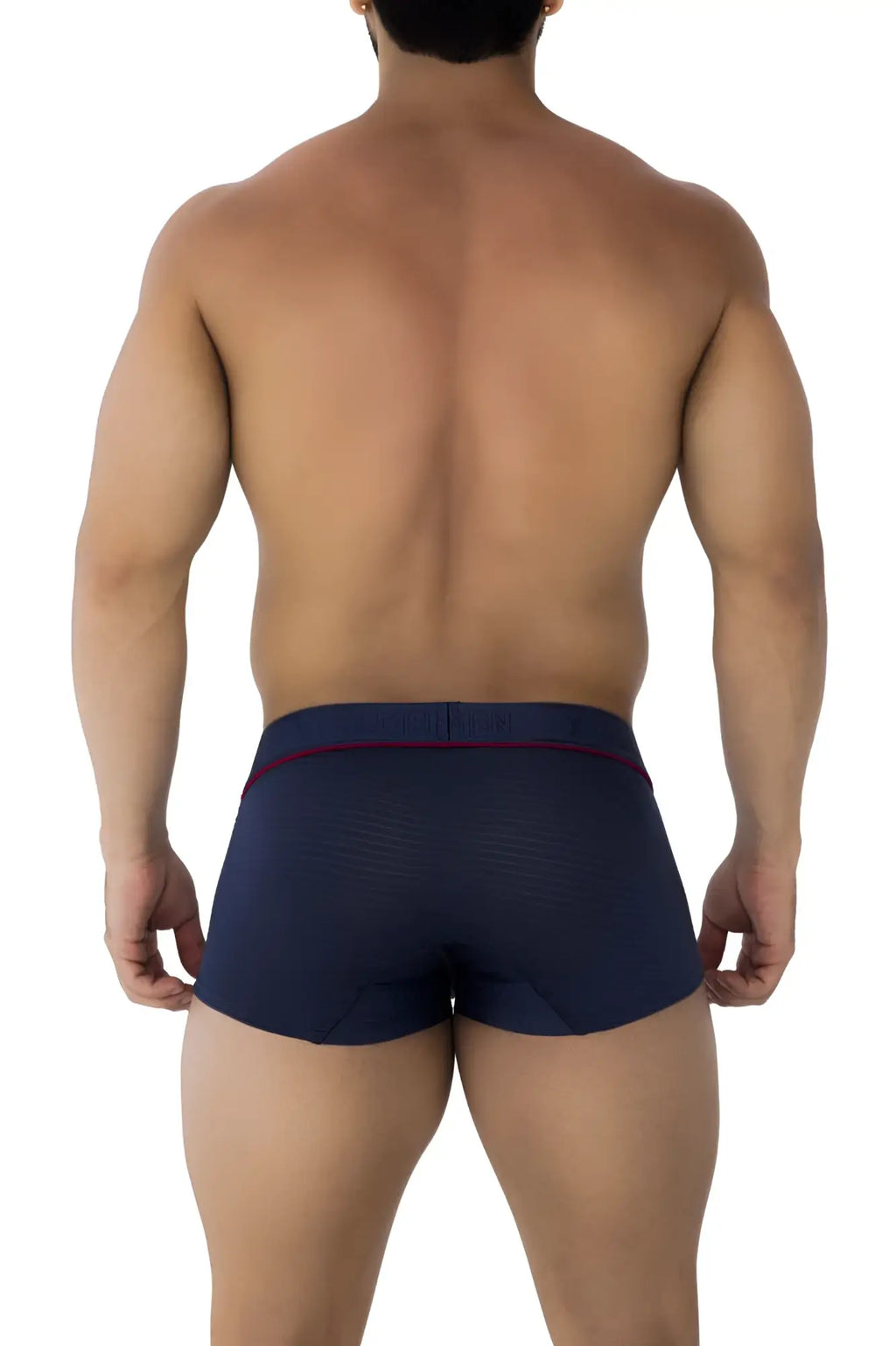 Navy blue xtremen 91196 jacquard textured briefs with red trim waistband designed for comfortable support