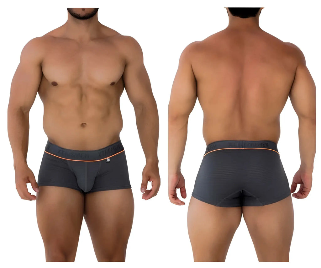 Dark gray xtremen 91196 jacquard trunks with subtle textured pattern and orange trim along the waistband