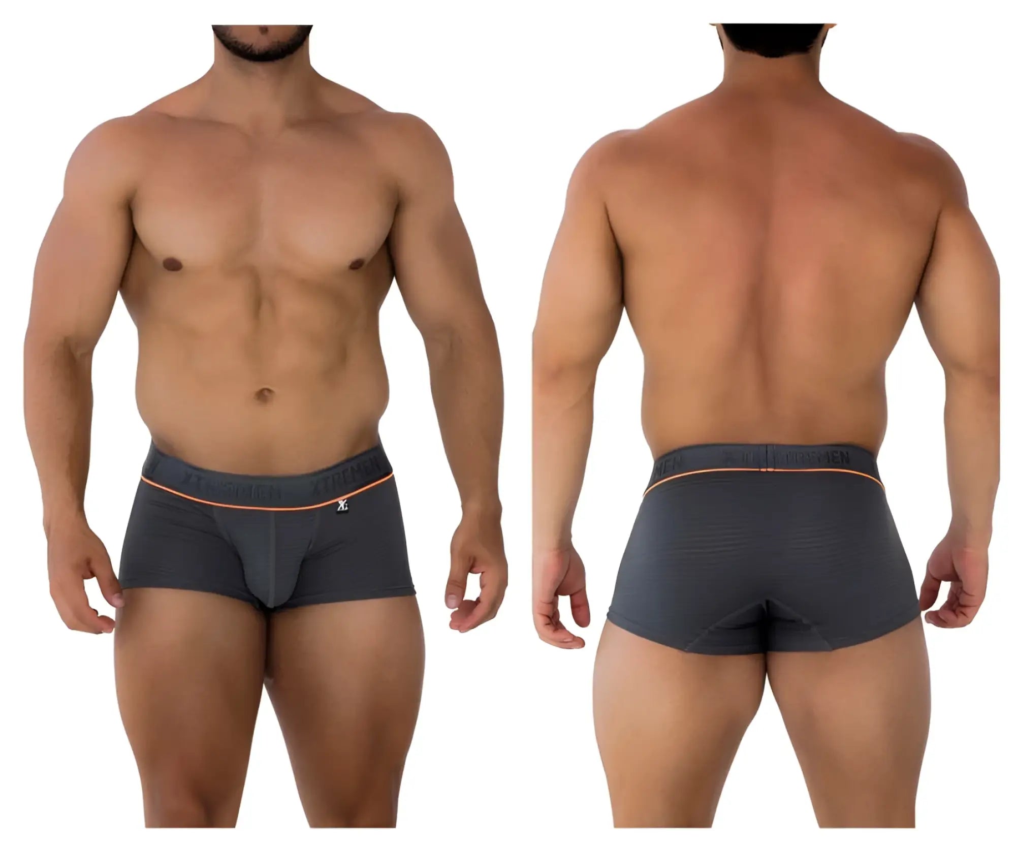 Dark gray xtremen 91196 jacquard trunks with subtle textured pattern and orange trim along the waistband