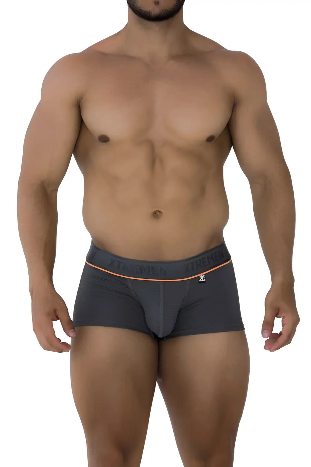 Xtremen 91196 jacquard trunks men’s dark gray briefs with orange waistband trim and small front logo