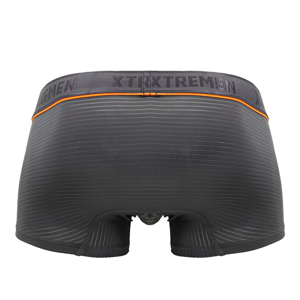 Dark gray ribbed jacquard boxer briefs with orange trim and xtremen branding on the waistband in gray color