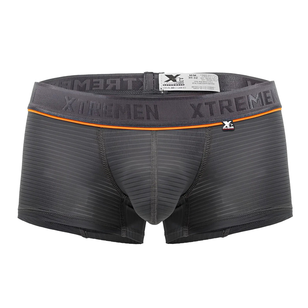 Dark gray xtremen 91196 jacquard trunks with ribbed fabric and orange waistband accent stripe boxer briefs