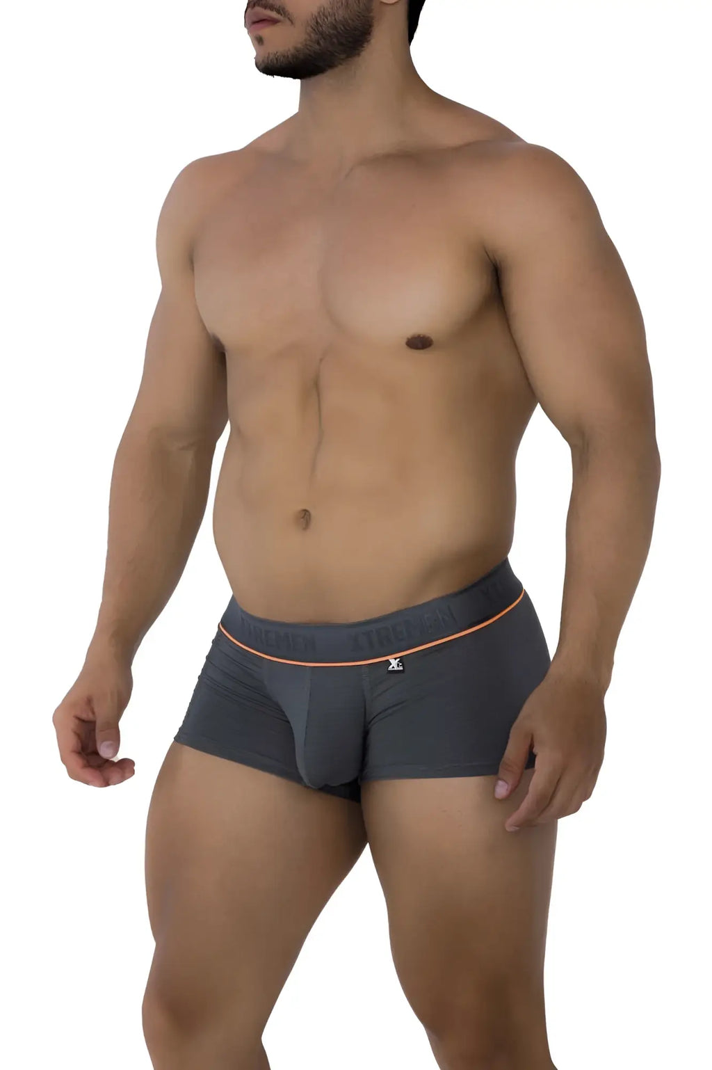 Xtremen 91196 jacquard gray men’s briefs with subtle orange waistband trim and small front logo detail