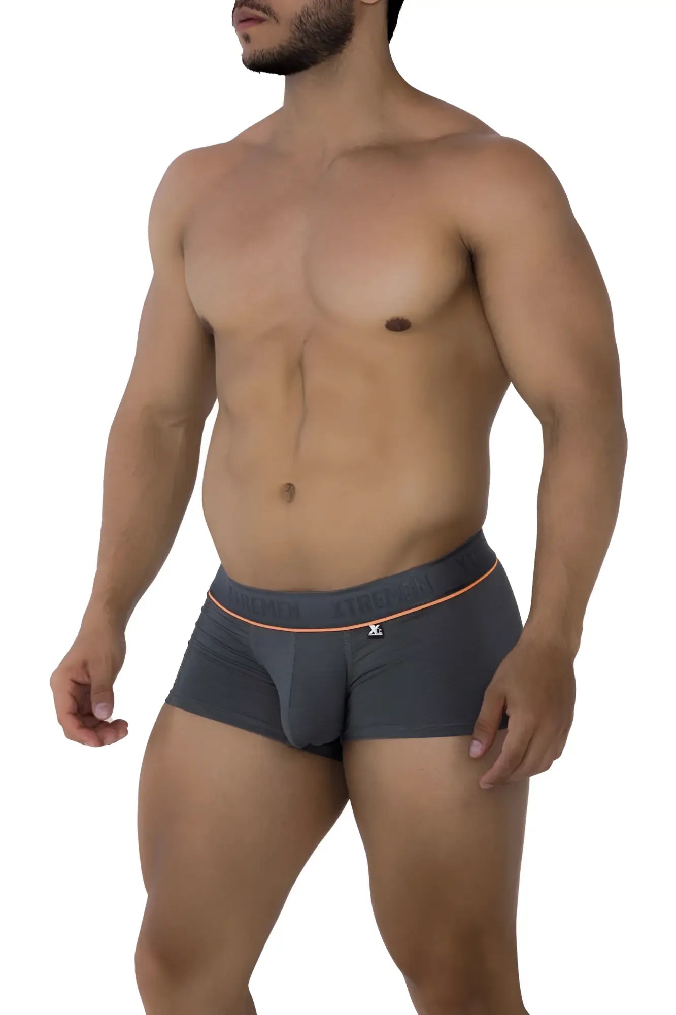 Xtremen 91196 jacquard gray men’s briefs with subtle orange waistband trim and small front logo detail