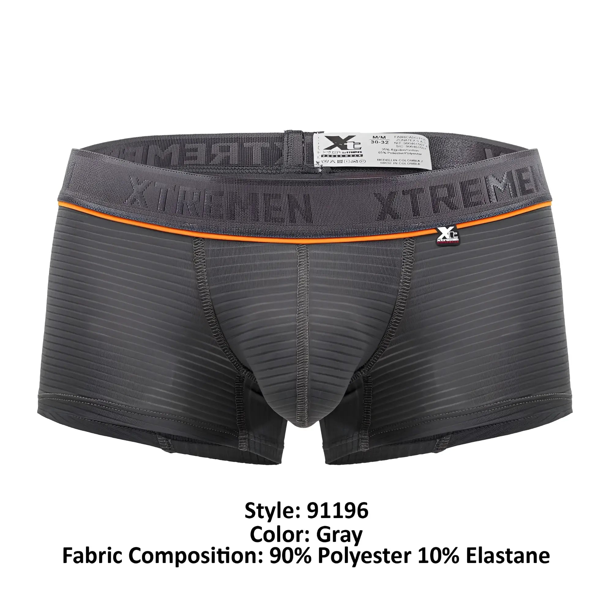 Gray xtremen 91196 jacquard trunks boxer briefs with textured ribbed fabric and orange waistband trim
