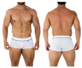 White xtremen 91196 jacquard trunks with thin blue trim and small logo on waistband in white color