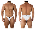 White xtremen 91197 jacquard bikini thong briefs with smooth seamless design and small black brand tag at the front