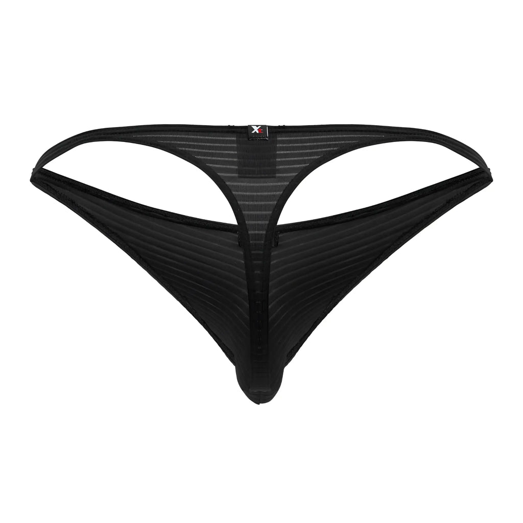 Xtremen 91198 black jacquard thong with ribbed mesh texture and central gusset for comfortable wear