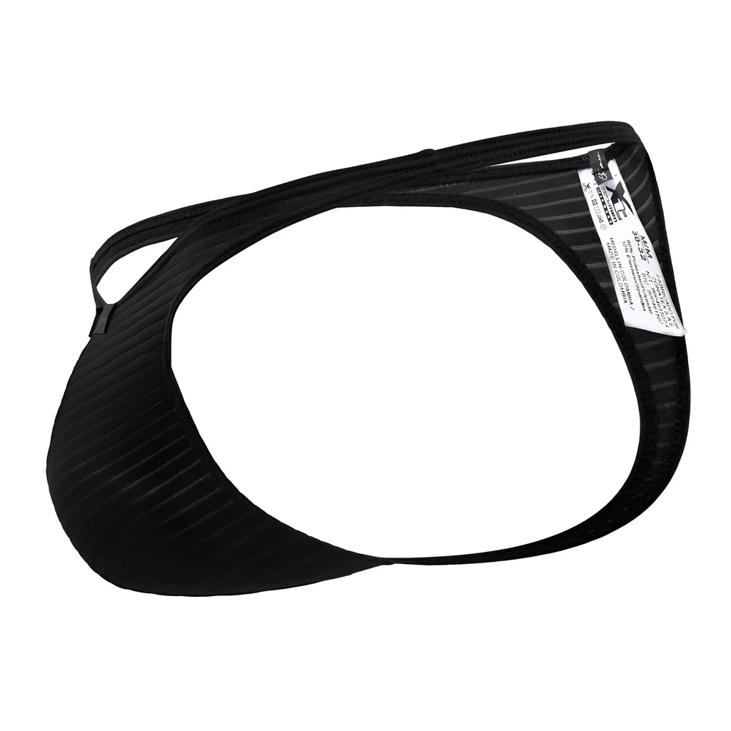 Xtremen 91198 jacquard thongs black ribbed fabric briefs with sleek contoured design and adjustable straps
