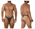 Dark gray seamless form-fitting jacquard thong with subtle logo front from xtremen 91198 jacquard thongs collection