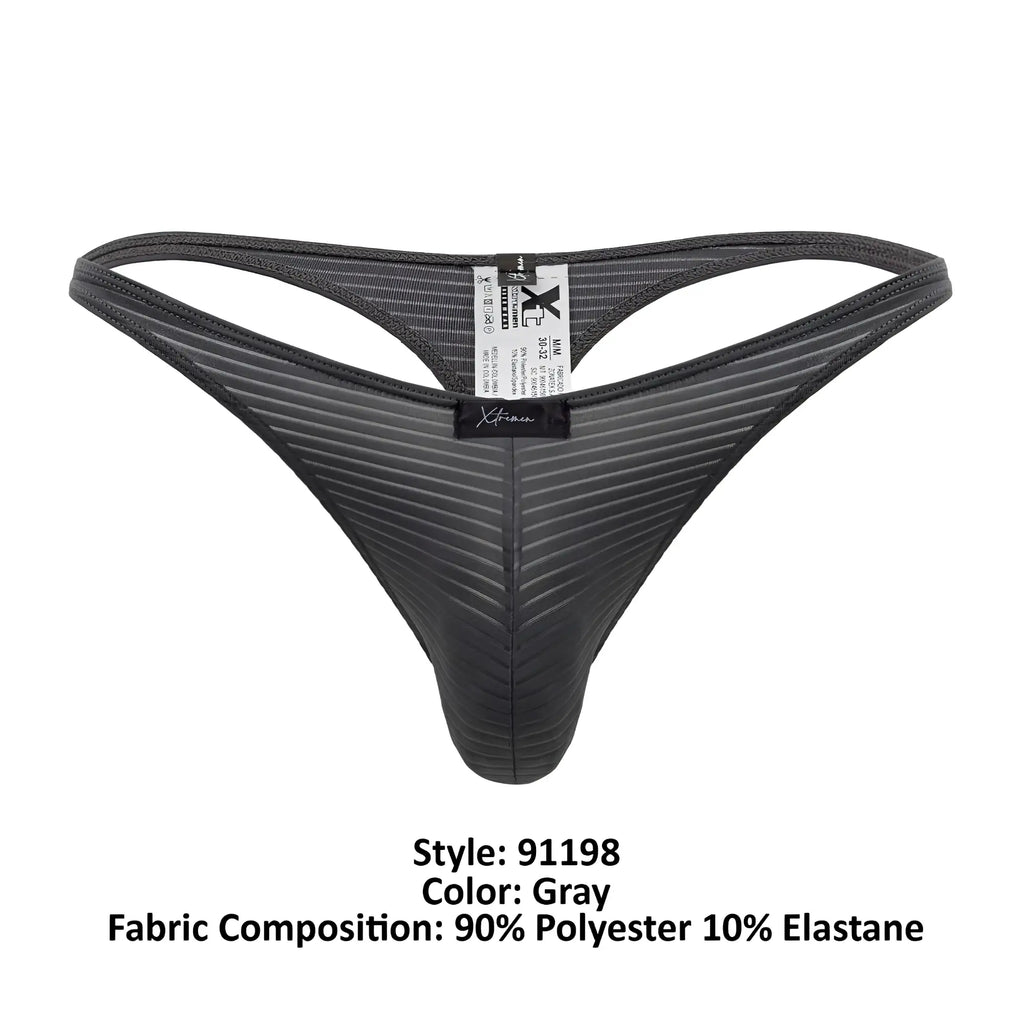 Gray xtremen 91198 jacquard thong with ribbed texture and black elastic waistband made of 90 polyester 10 elastane