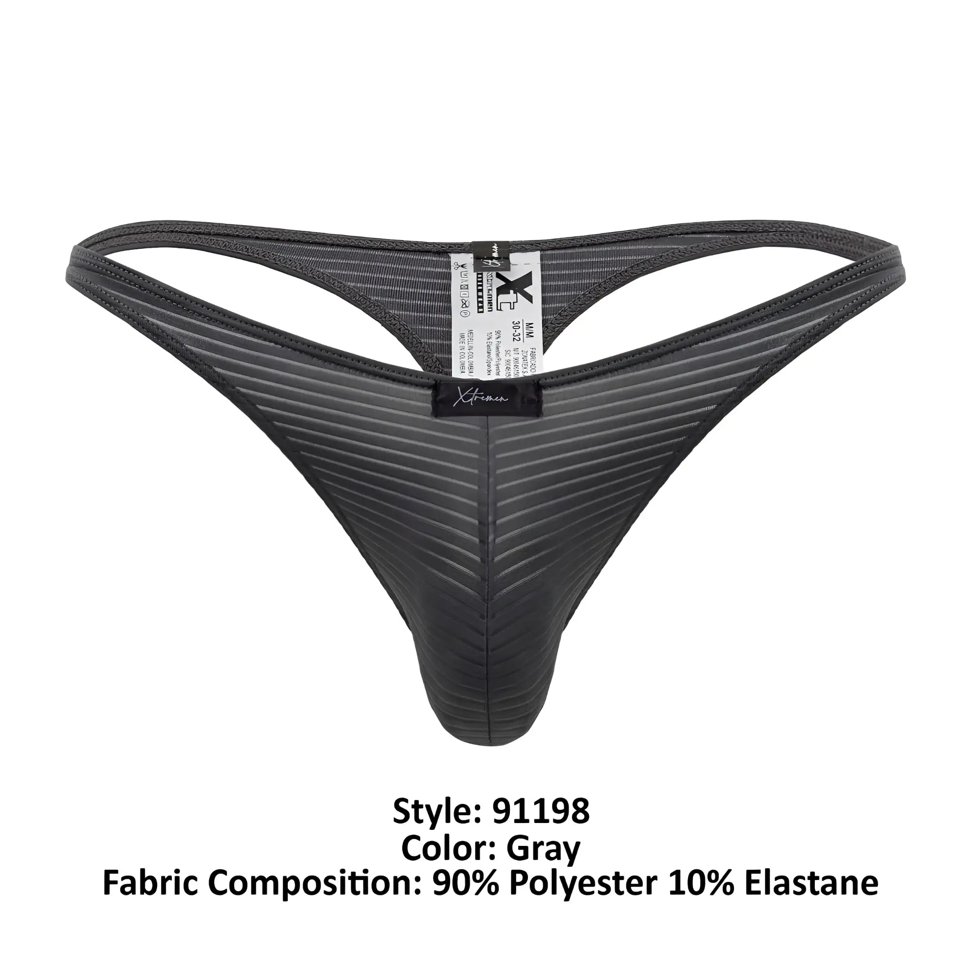 Gray xtremen 91198 jacquard thong with ribbed texture and black elastic waistband made of 90 polyester 10 elastane