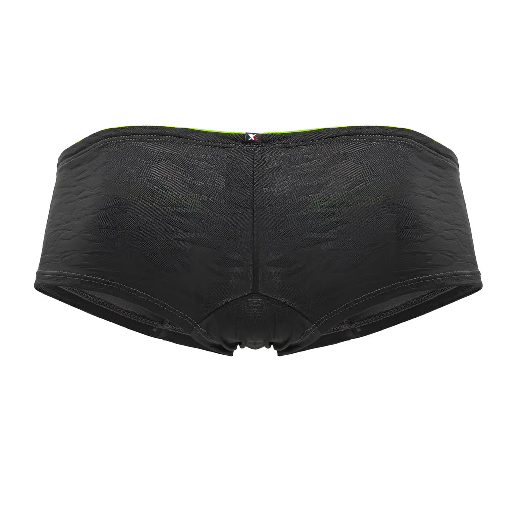 Xtremen 91199 jacquard trunks gray black lace-patterned briefs with neon green waistband and small x logo tag