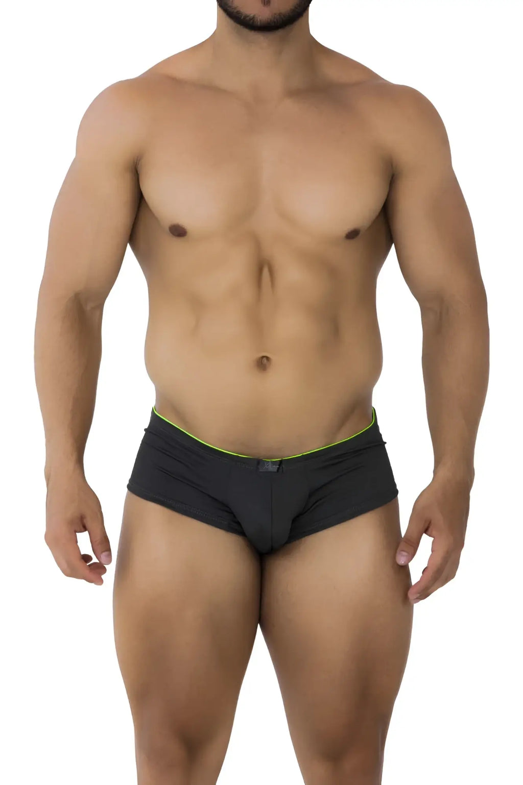Black xtremen 91199 jacquard trunks with neon green waistband trim in gray color for comfortable wear