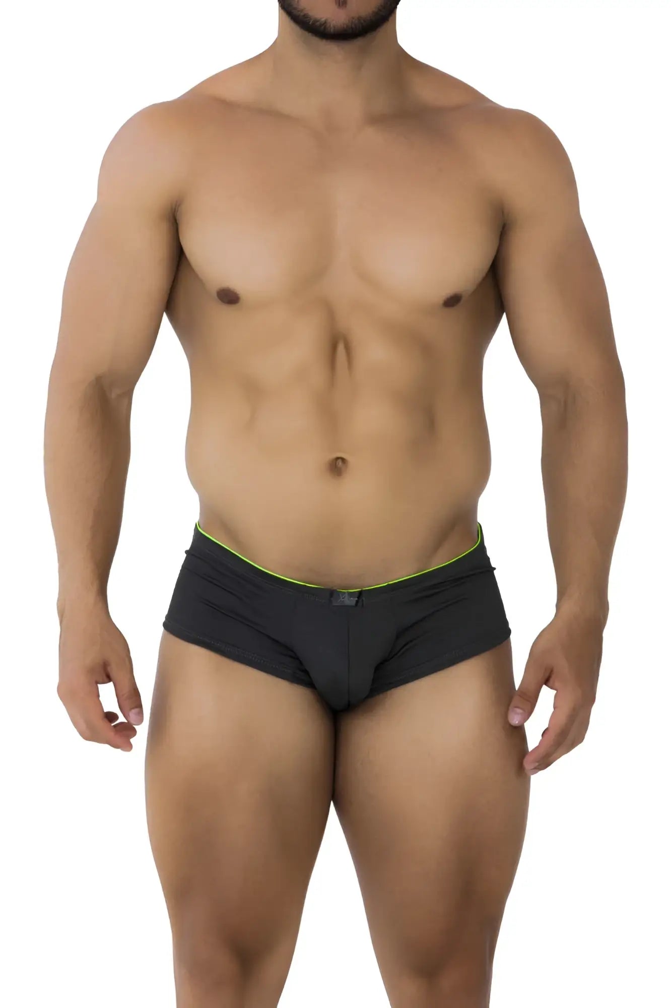 Black xtremen 91199 jacquard trunks with neon green waistband trim in gray color for comfortable wear
