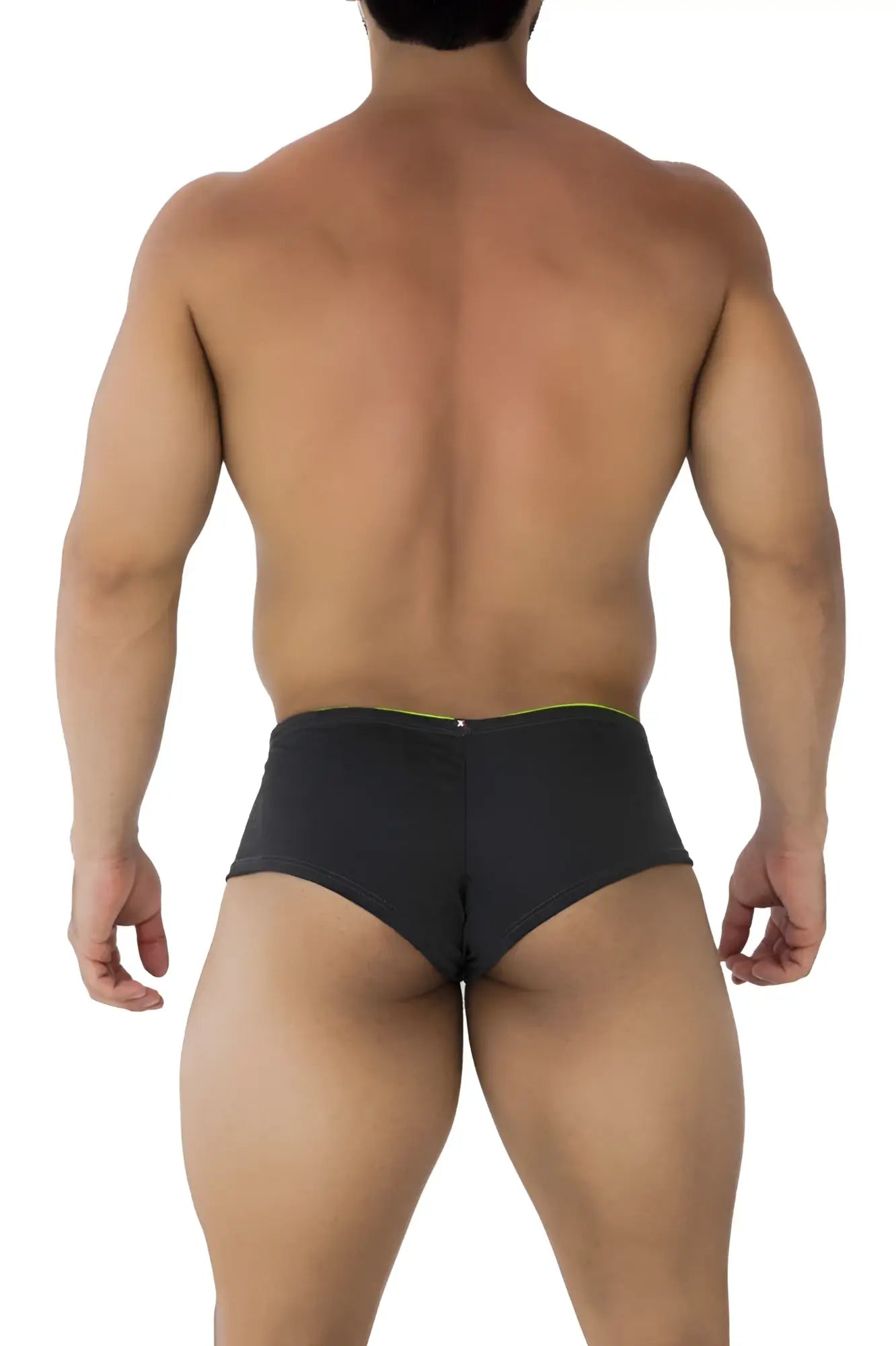Xtremen 91199 jacquard trunks black briefs with subtle lime green trim on waistband in jacquard fabric