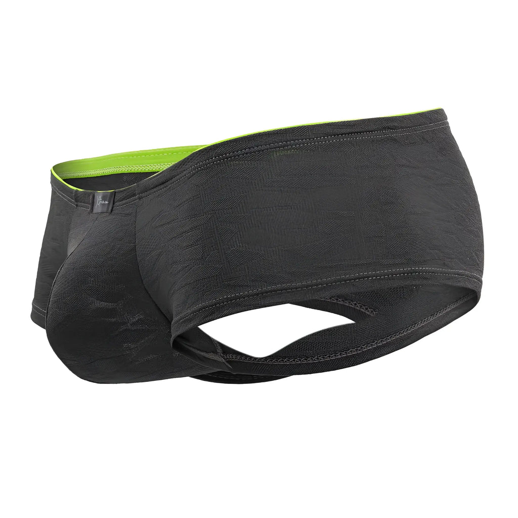 Xtremen 91199 jacquard trunks gray with black textured briefs and neon green inner lining for comfortable support
