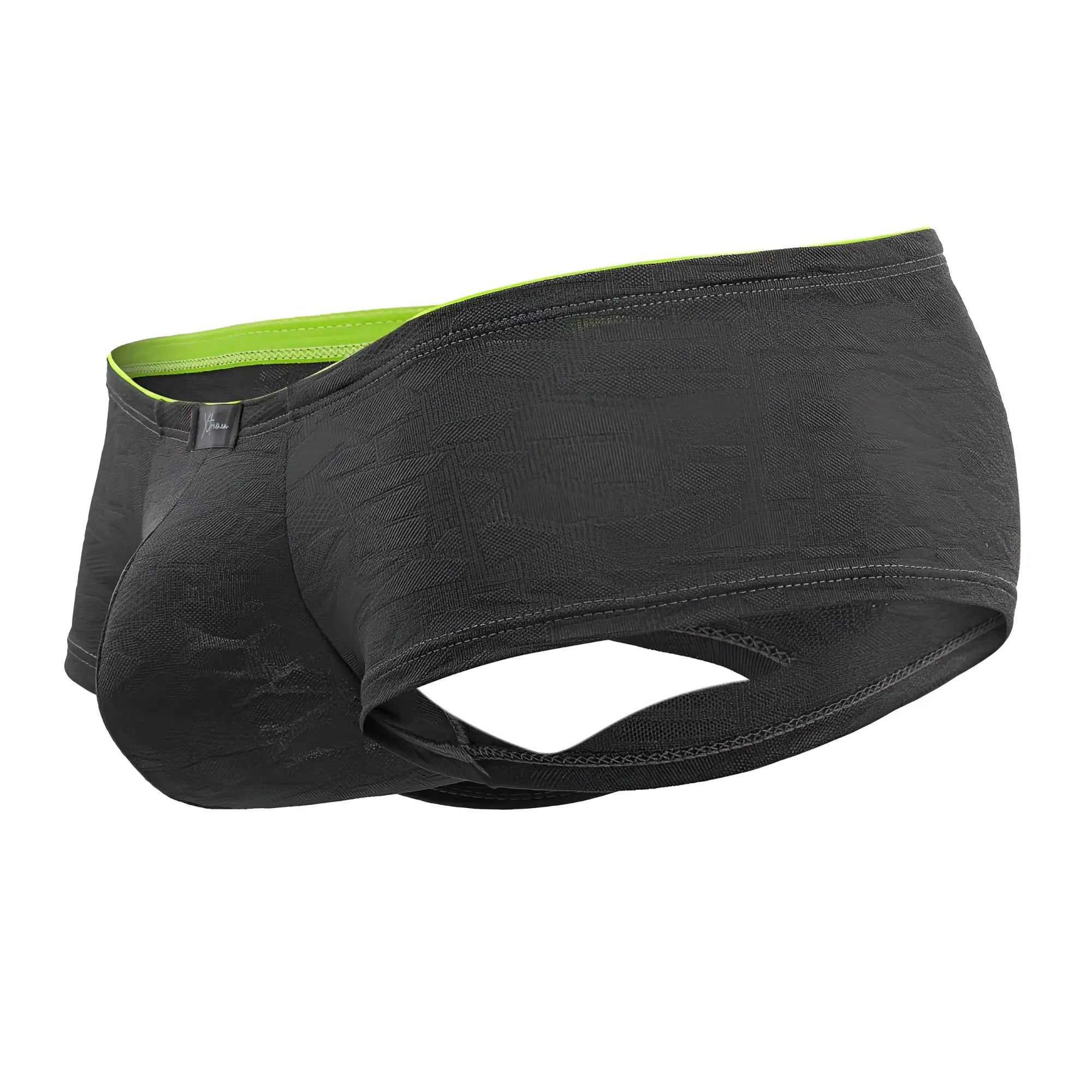 Xtremen 91199 jacquard trunks gray with black textured briefs and neon green inner lining for comfortable support