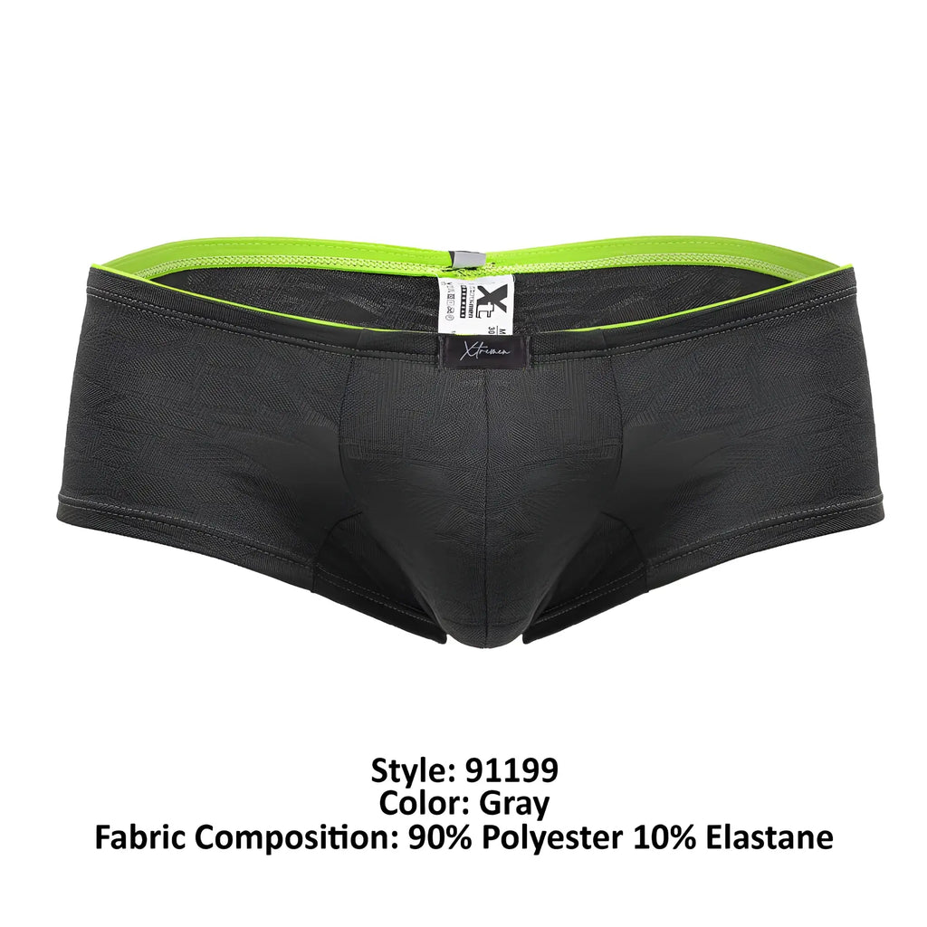 Gray xtremen 91199 jacquard trunks with neon green elastic waistband and subtle textured fabric for men