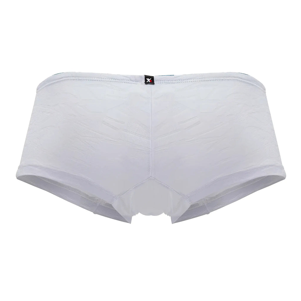 White xtremen 91199 jacquard trunks with lace trim textured pattern and black brand tag at waistband