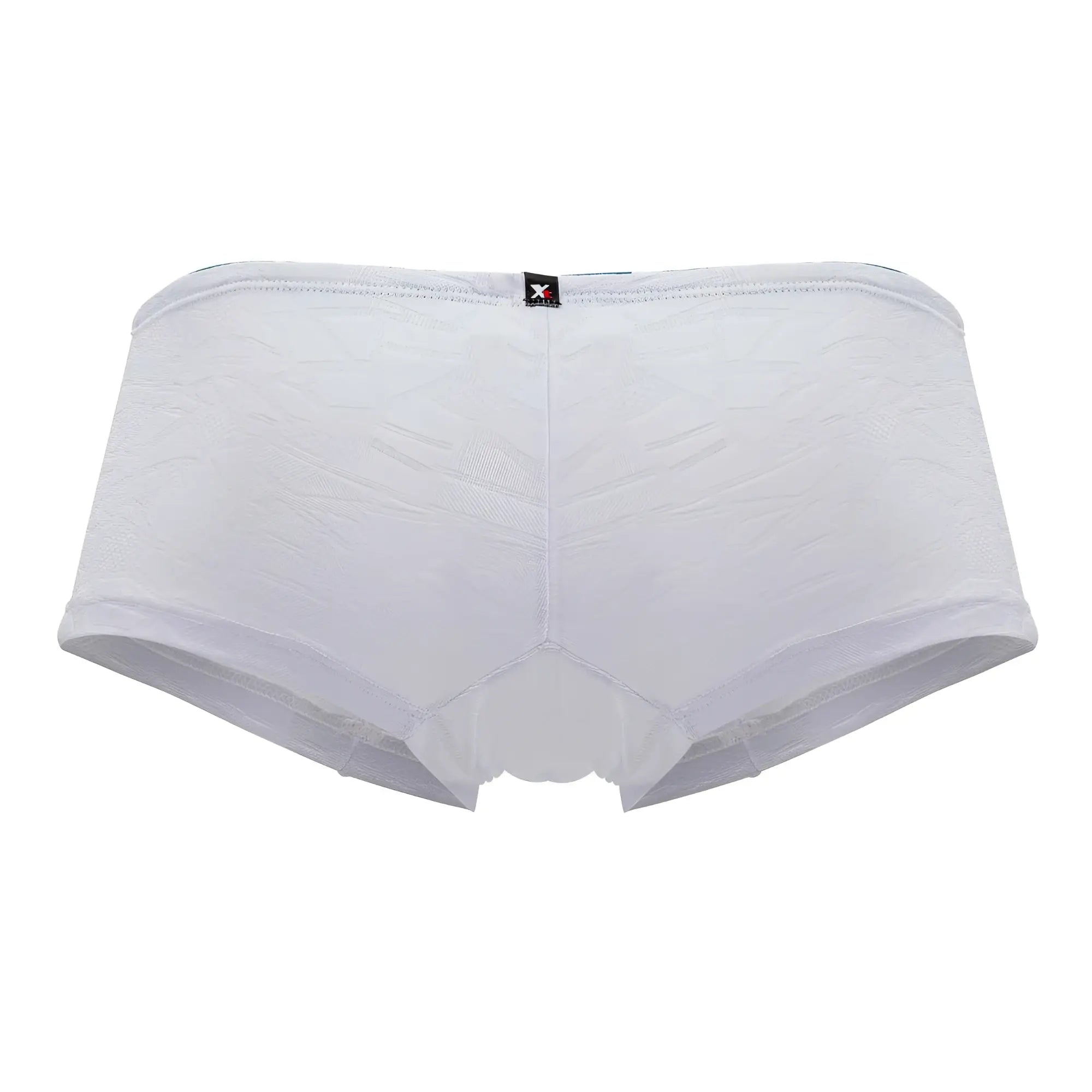White xtremen 91199 jacquard trunks with lace trim textured pattern and black brand tag at waistband