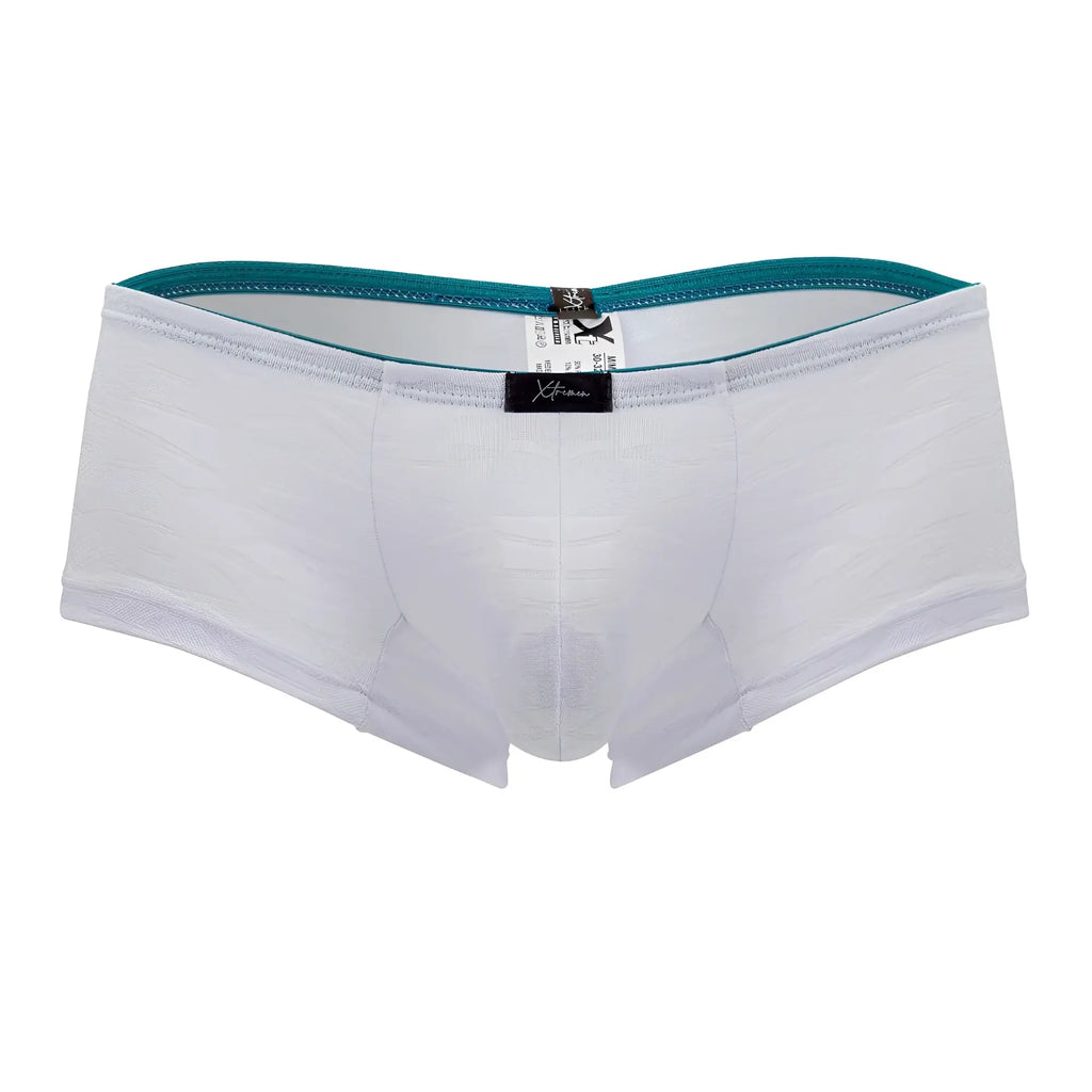White xtremen 91199 jacquard trunks with teal elastic waistband and subtle textured fabric in men’s briefs design