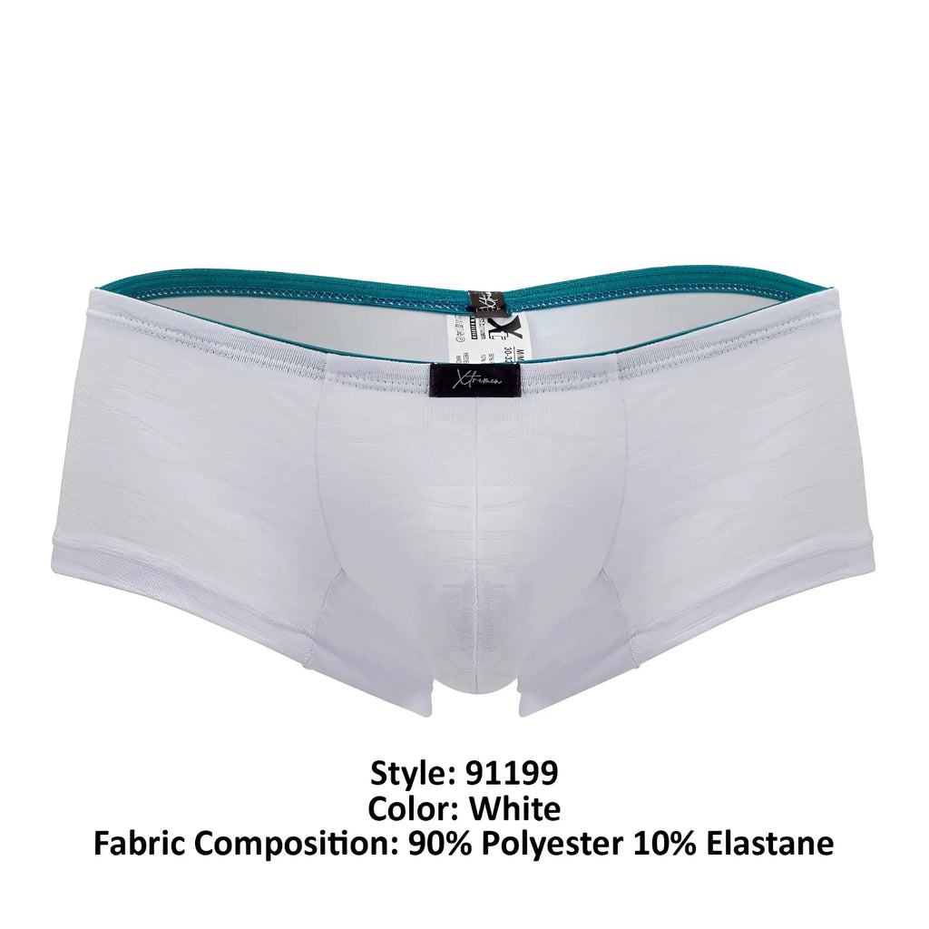 White men’s Xtremen 91199 jacquard trunks with a teal waistband made of 90% polyester and 10% elastane