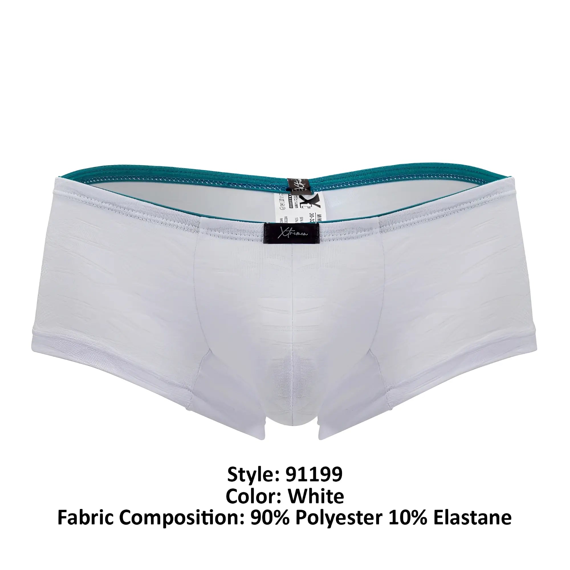 White men’s Xtremen 91199 jacquard trunks with a teal waistband made of 90% polyester and 10% elastane
