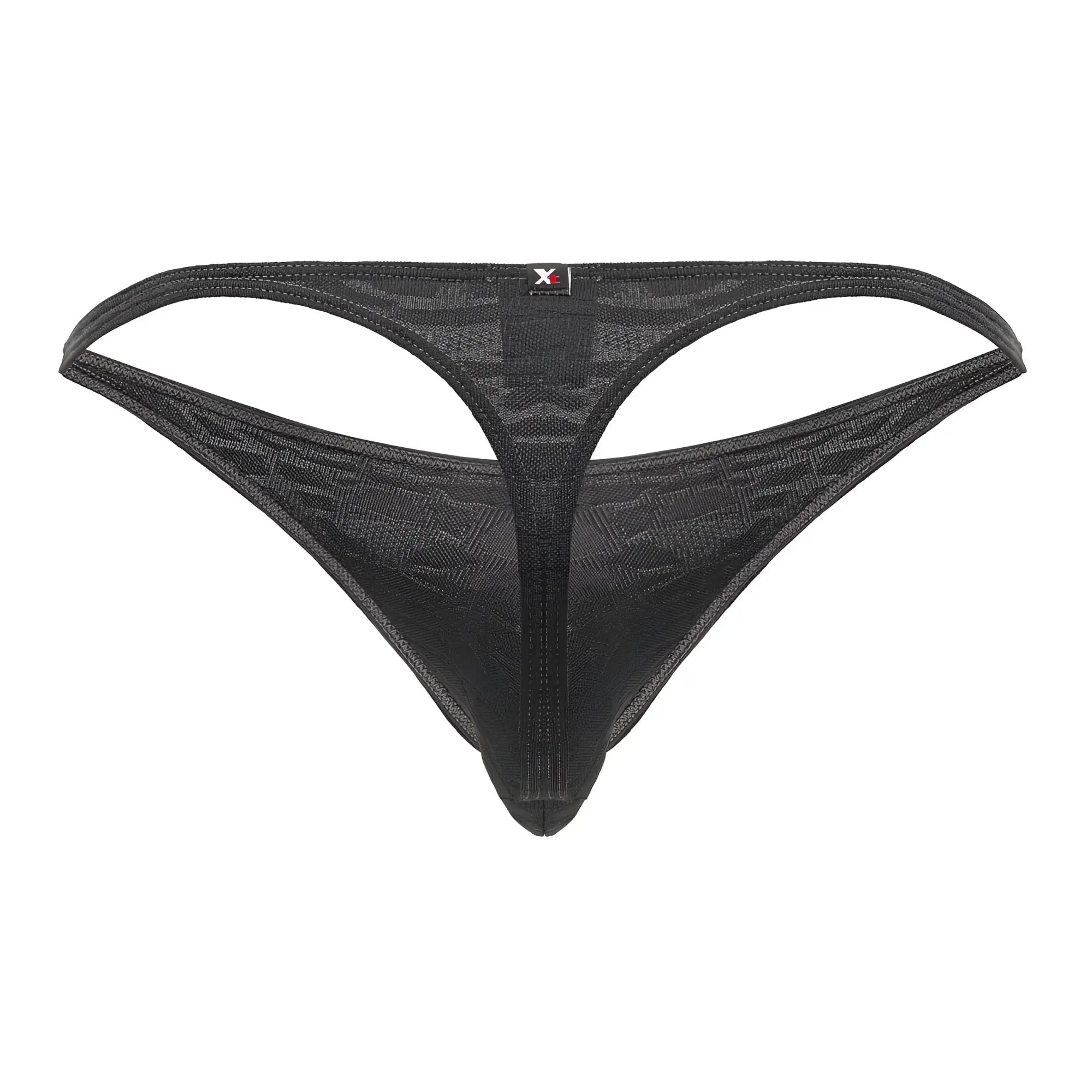 Xtremen 91200 jacquard thong gray black mesh with subtle geometric pattern and red logo on waistband front side