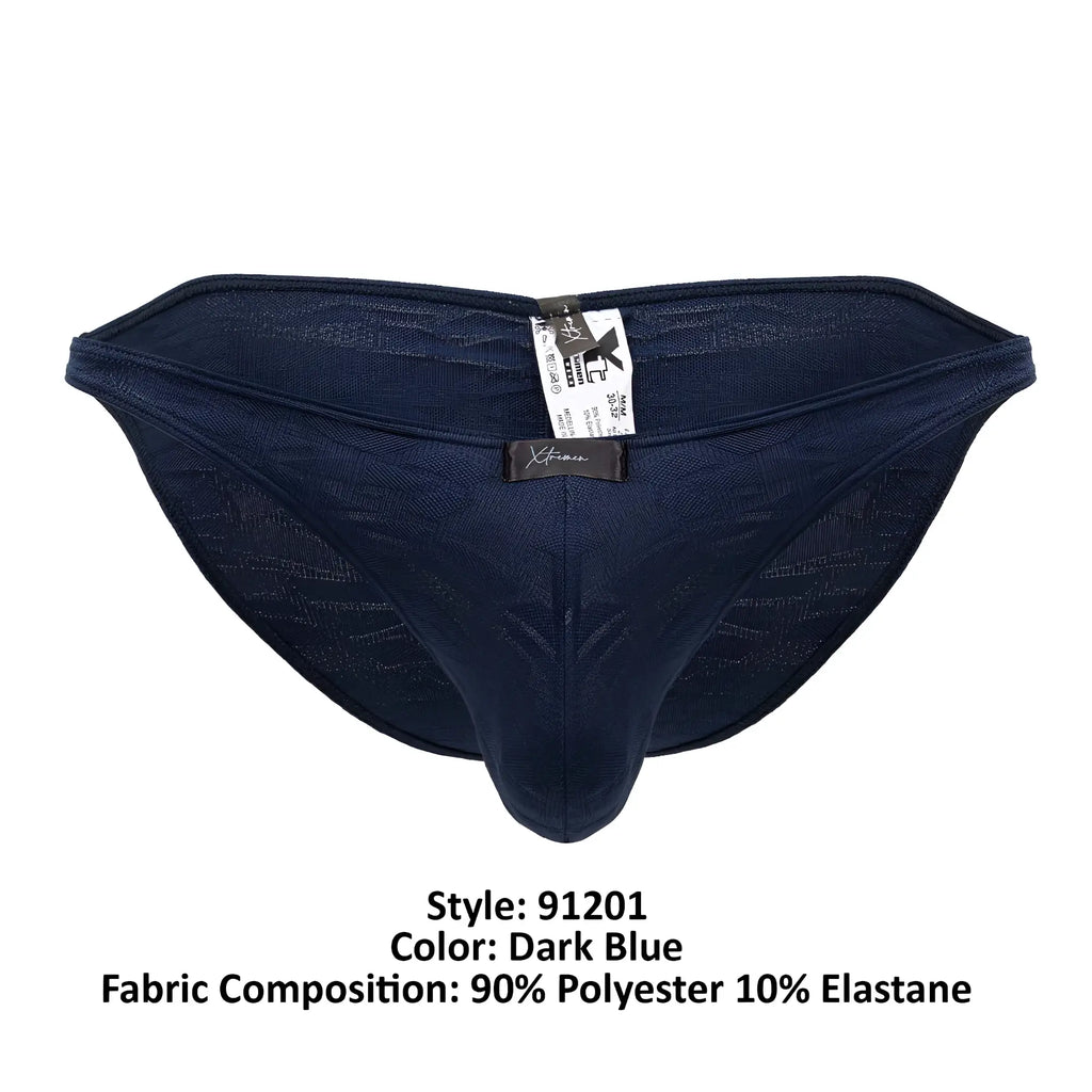 Dark blue xtremen 91201 jacquard bikini briefs made of 90% polyester and 10% elastane with textured fabric