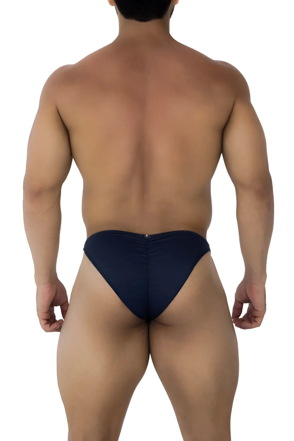 Back side of navy blue Xtremen 91201 jacquard bikini briefs with central zipper for stylish comfort