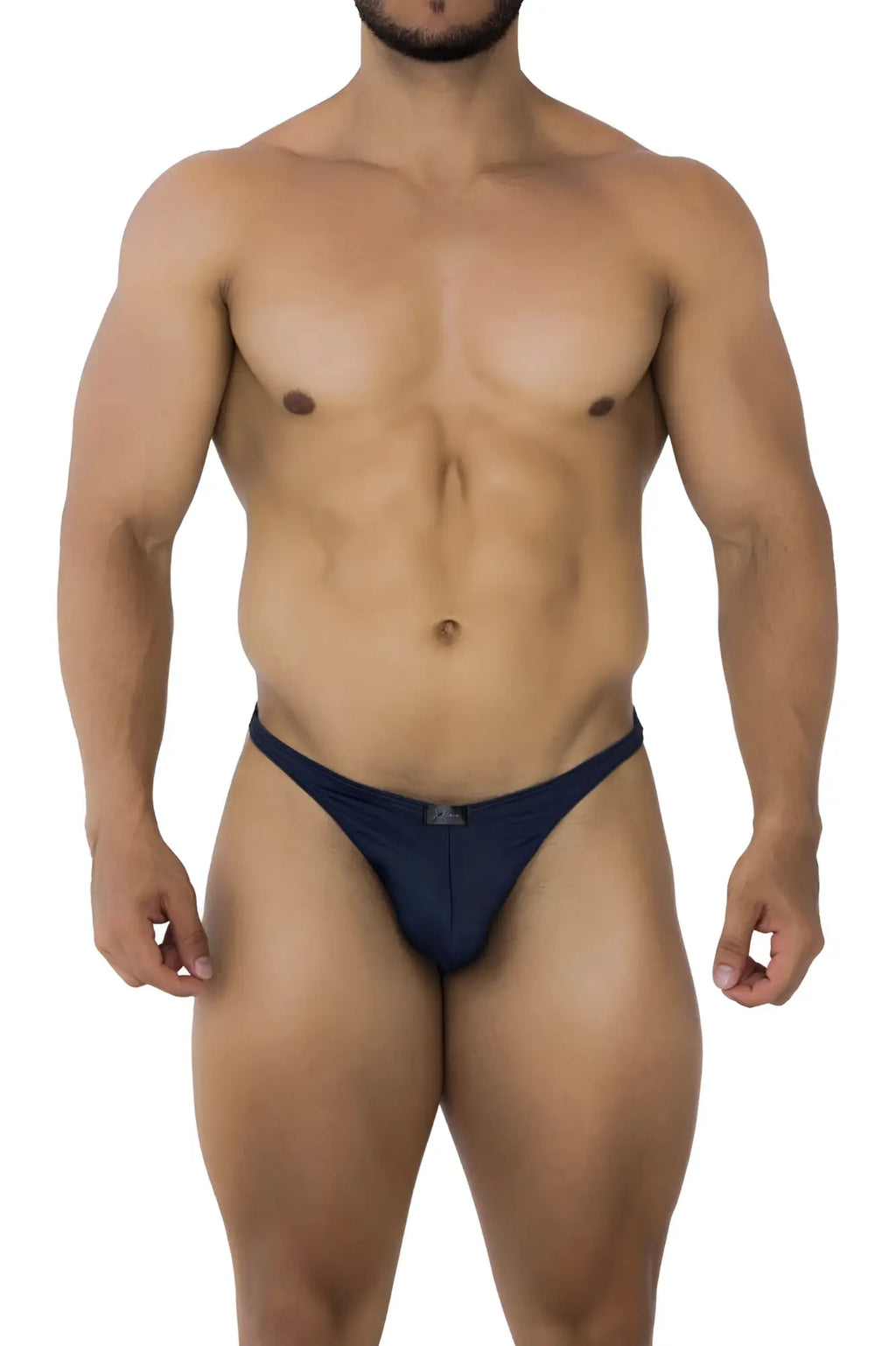 Navy blue xtremen 91201 jacquard bikini briefs with a small front logo made from jacquard fabric