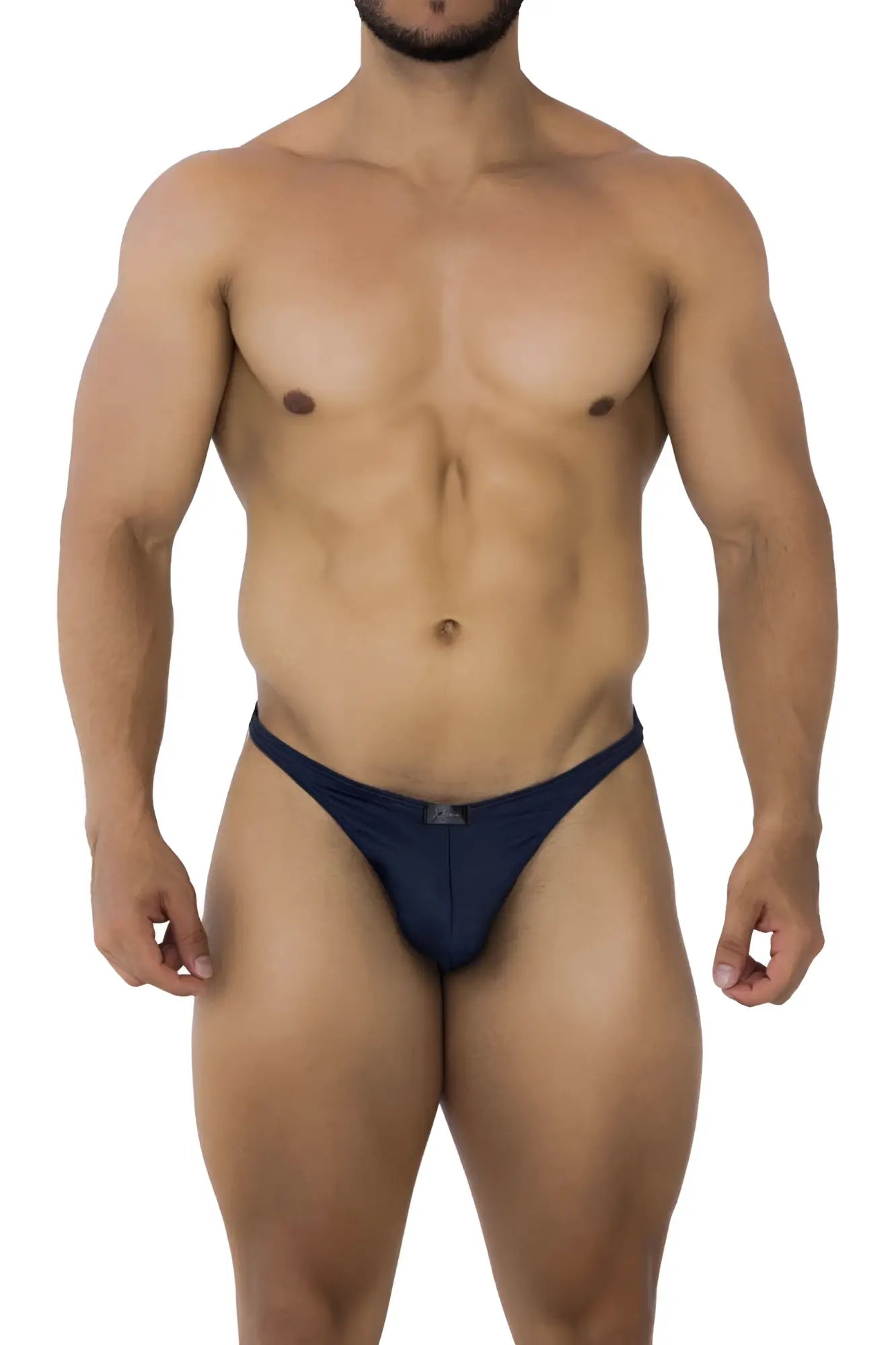 Navy blue xtremen 91201 jacquard bikini briefs with a small front logo made from jacquard fabric