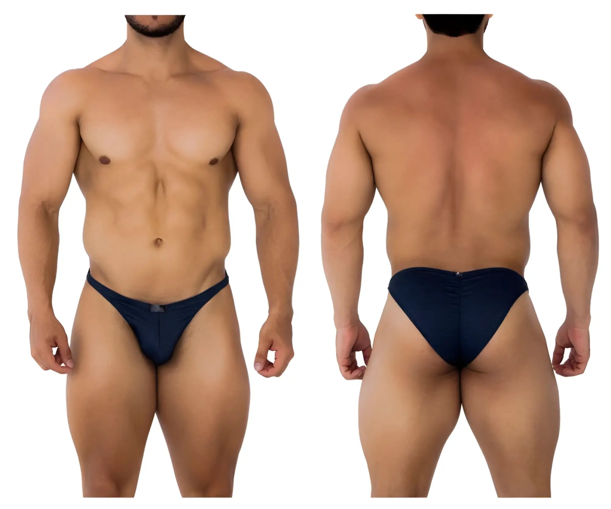 Navy blue xtremen 91201 jacquard bikini briefs with small front logo made from jacquard fabric
