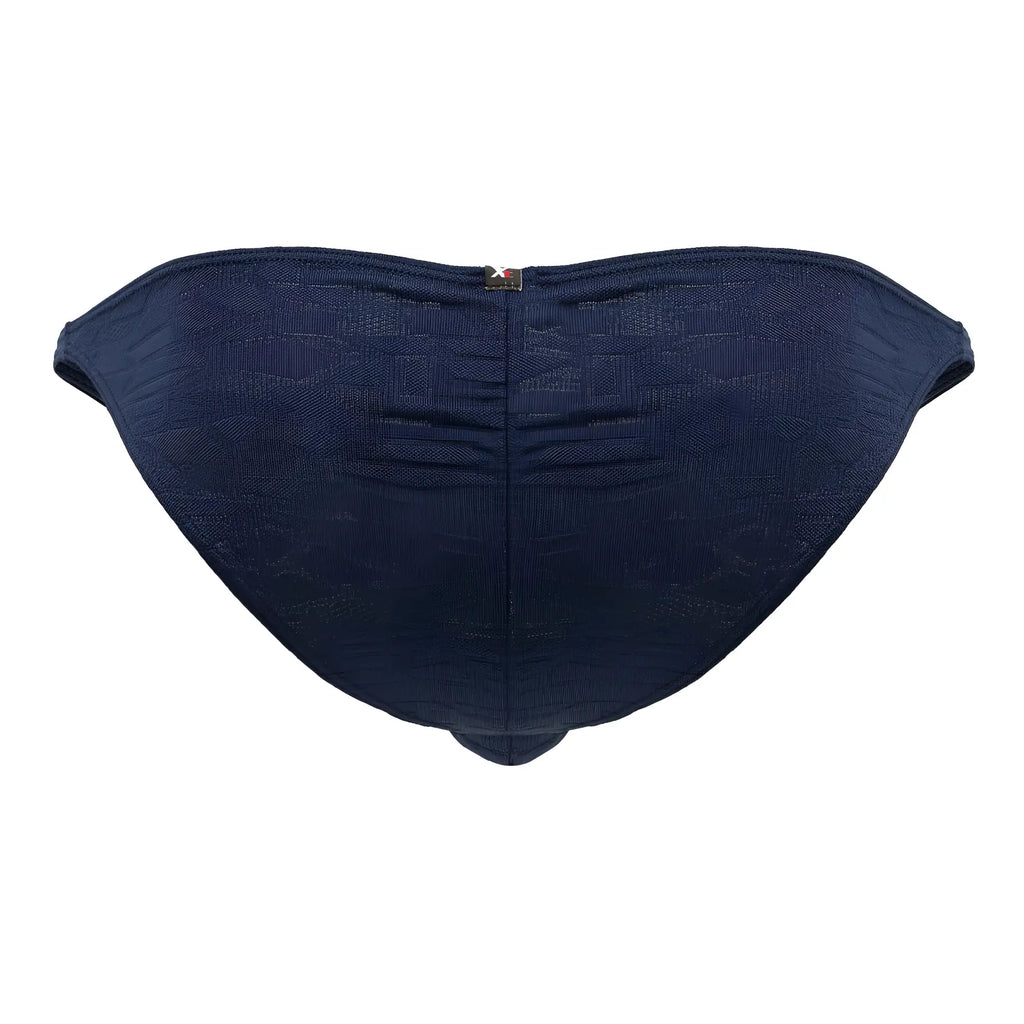 Navy blue jacquard textured bikini bottom with small metallic tag at center back xtremen 91201 jacquard bikini