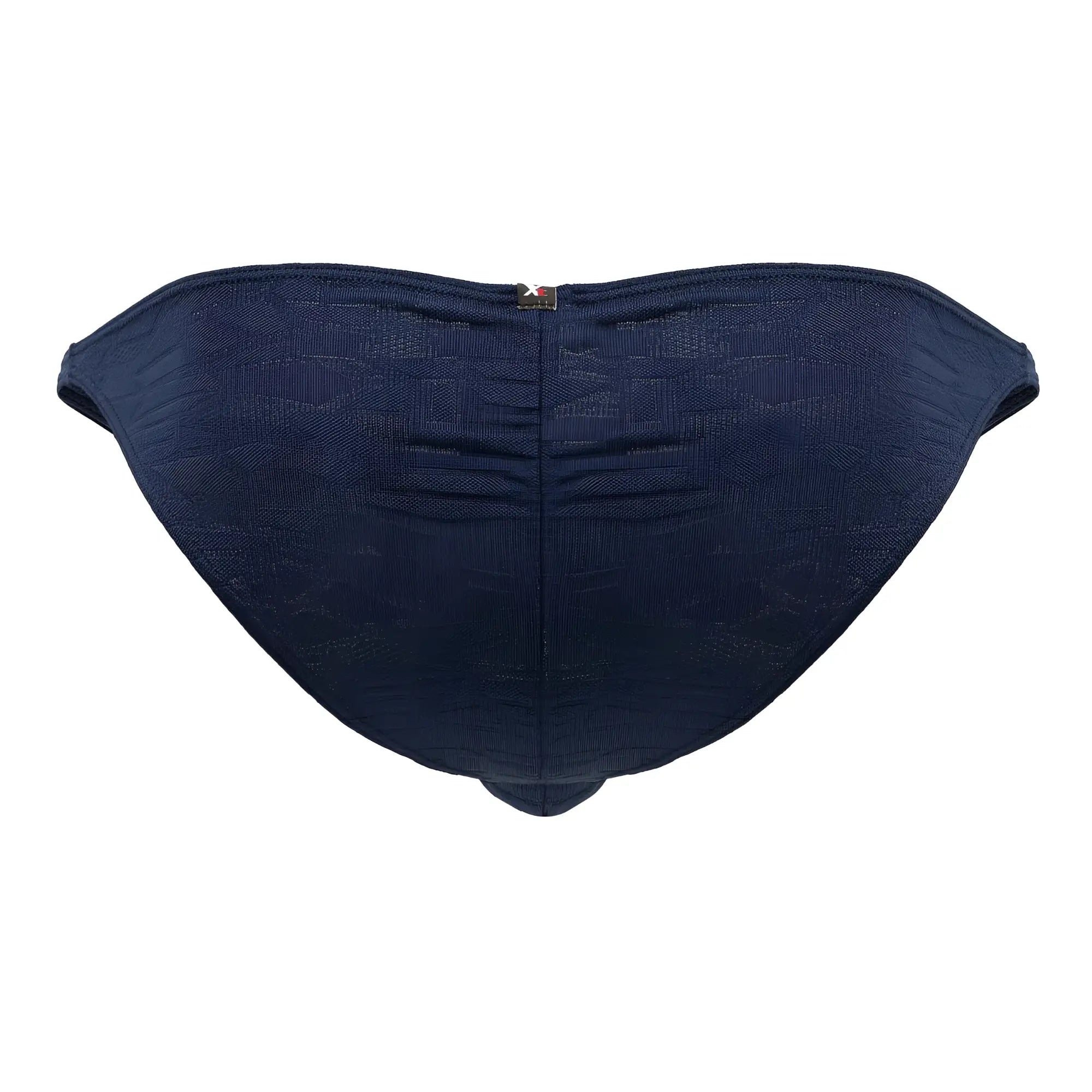 Navy blue jacquard textured bikini bottom with small metallic tag at center back xtremen 91201 jacquard bikini