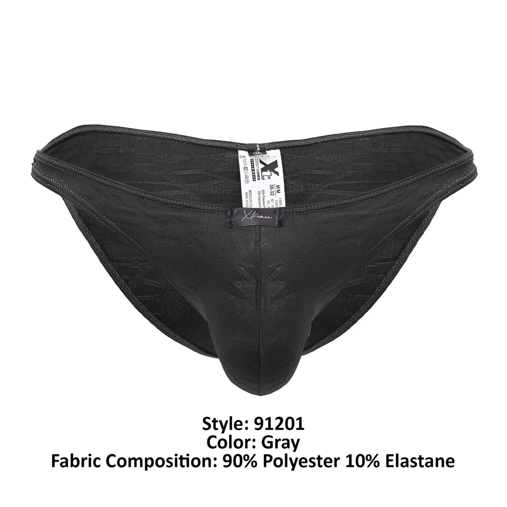 Gray xtremen 91201 jacquard bikini men’s briefs in 90% polyester 10% elastane with subtle textured pattern