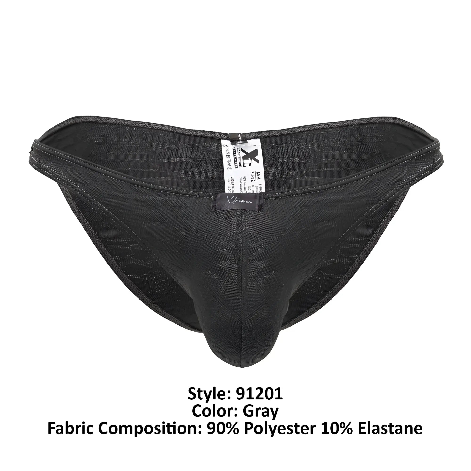 Gray xtremen 91201 jacquard bikini men’s briefs in 90% polyester 10% elastane with subtle textured pattern