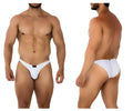 White xtremen 91201 jacquard bikini briefs with sleek form-fitting design and black brand tag at waistband