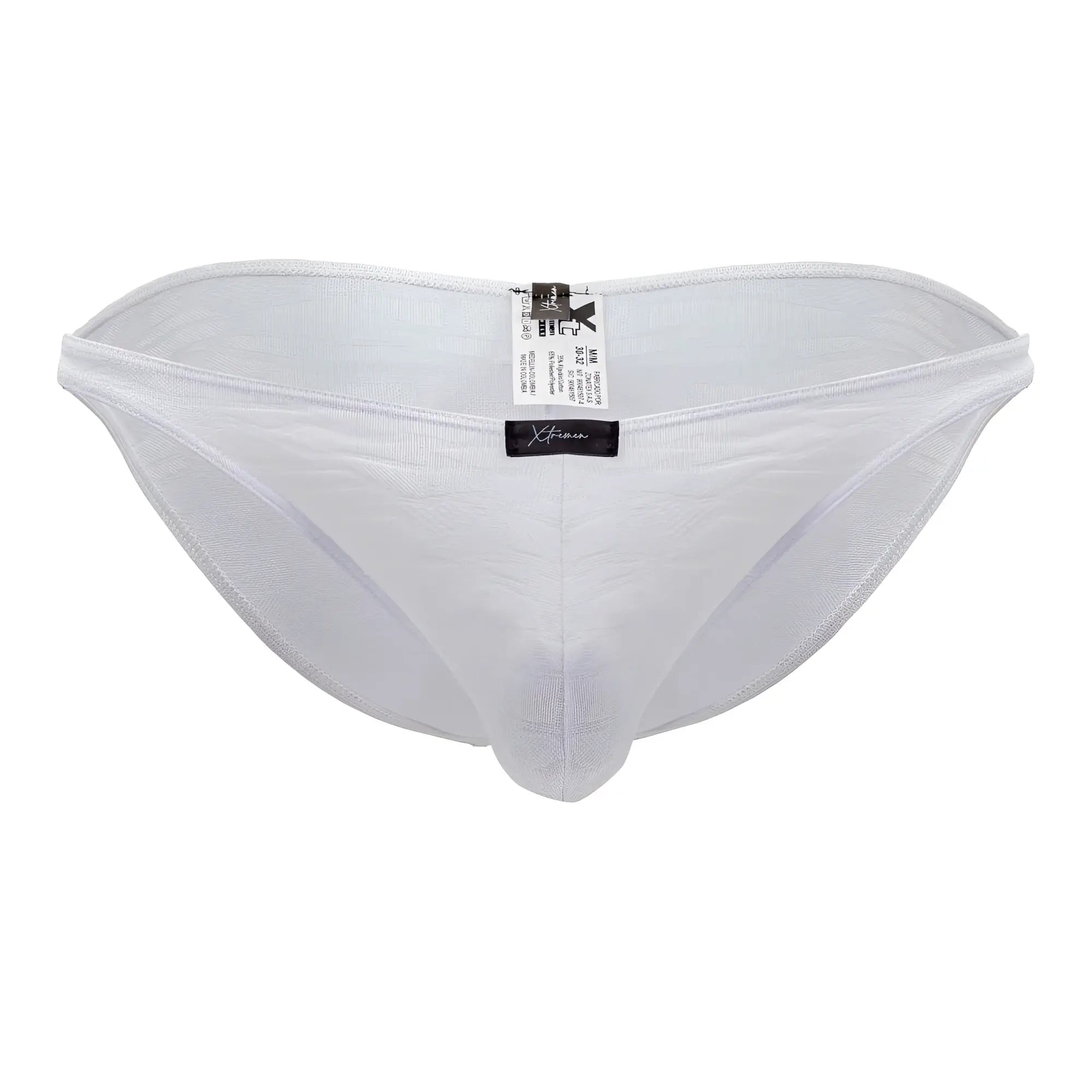 Xtremen 91201 jacquard bikini white mesh briefs with subtle sheen and reinforced stitching along the edges