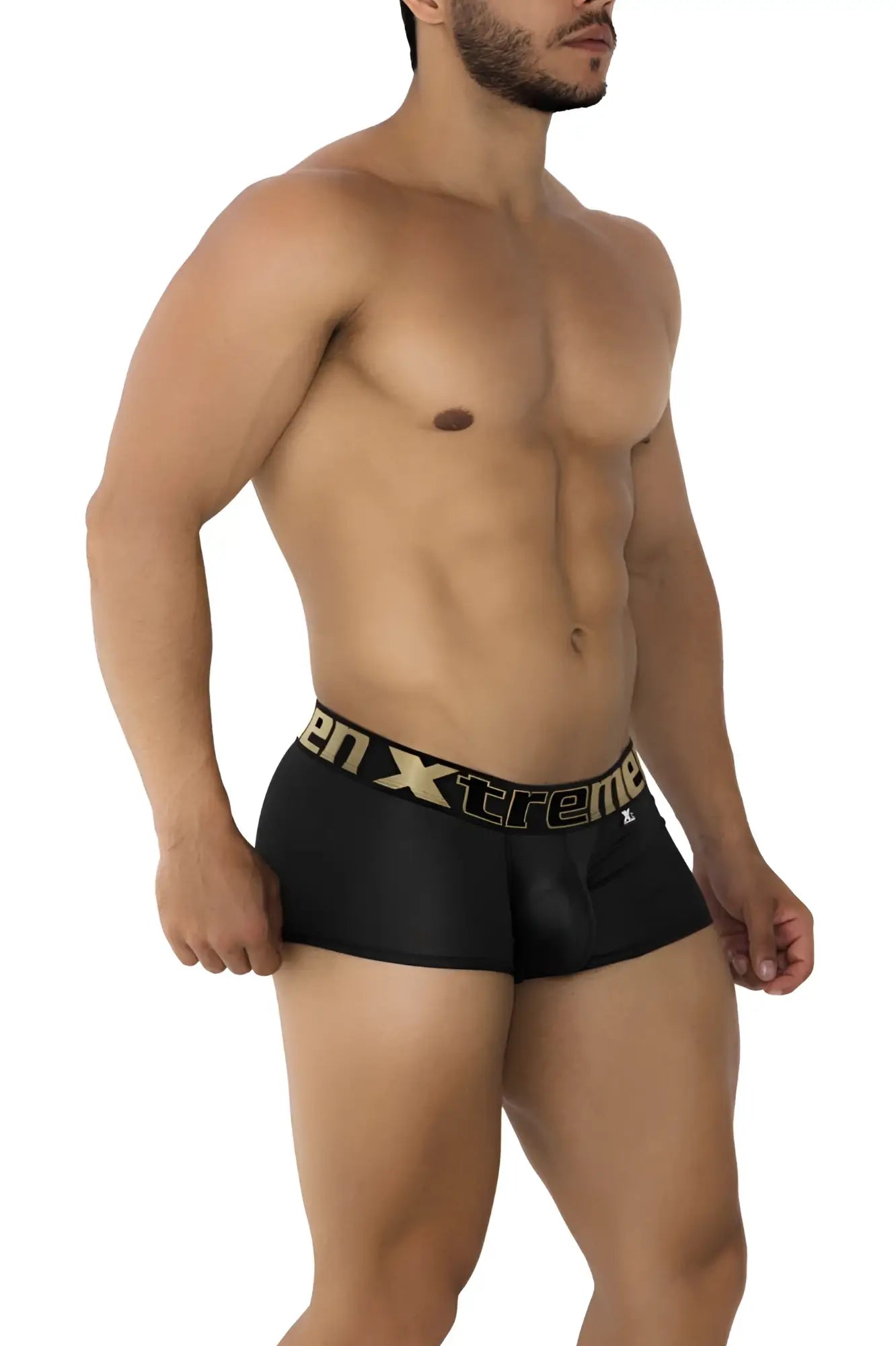 Black xtremen 91202 microfiber boxer briefs with gold xtreme waistband logo for men