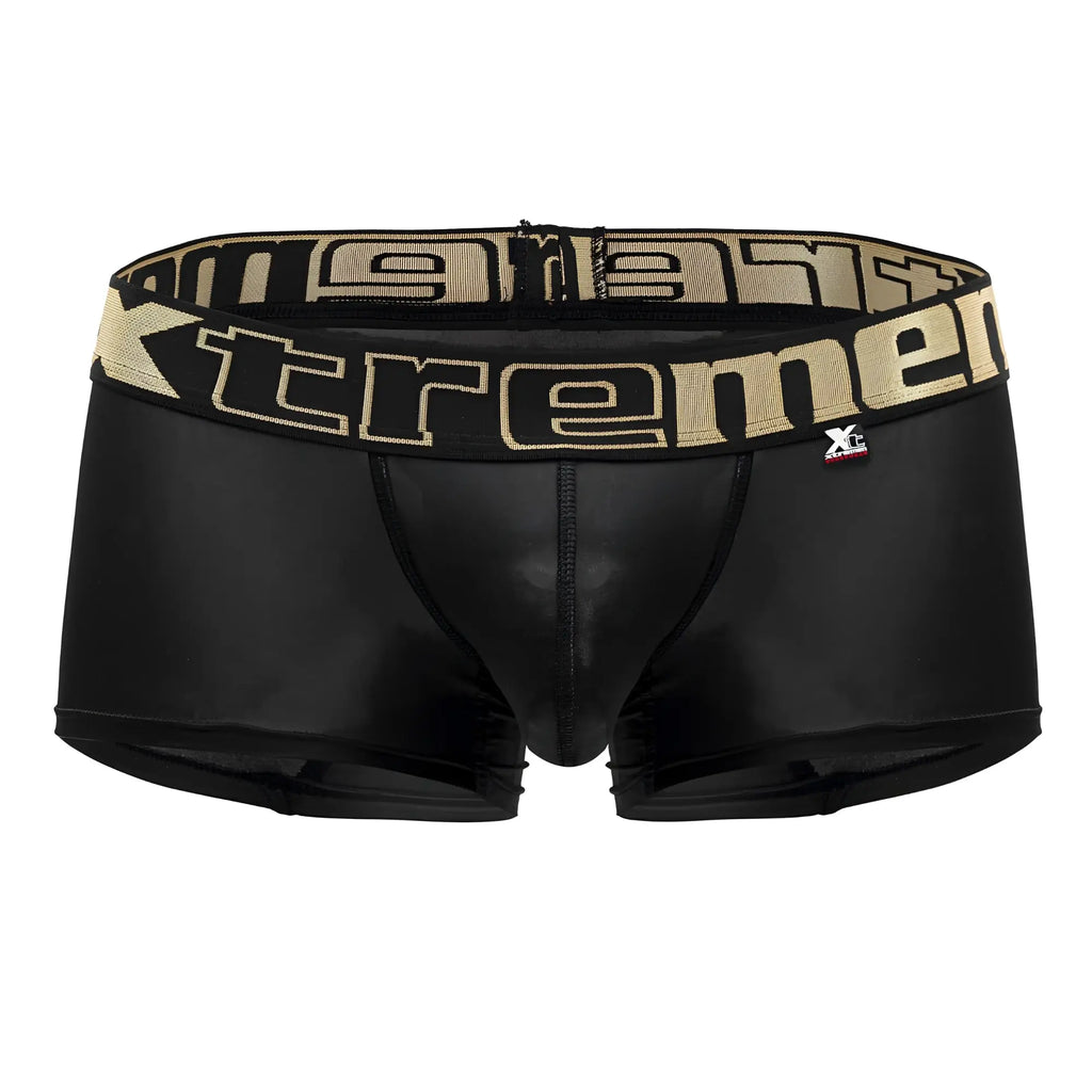 Black xtremen 91202 microfiber trunks with shiny stretchy fabric and bold beige tremen logo waistband