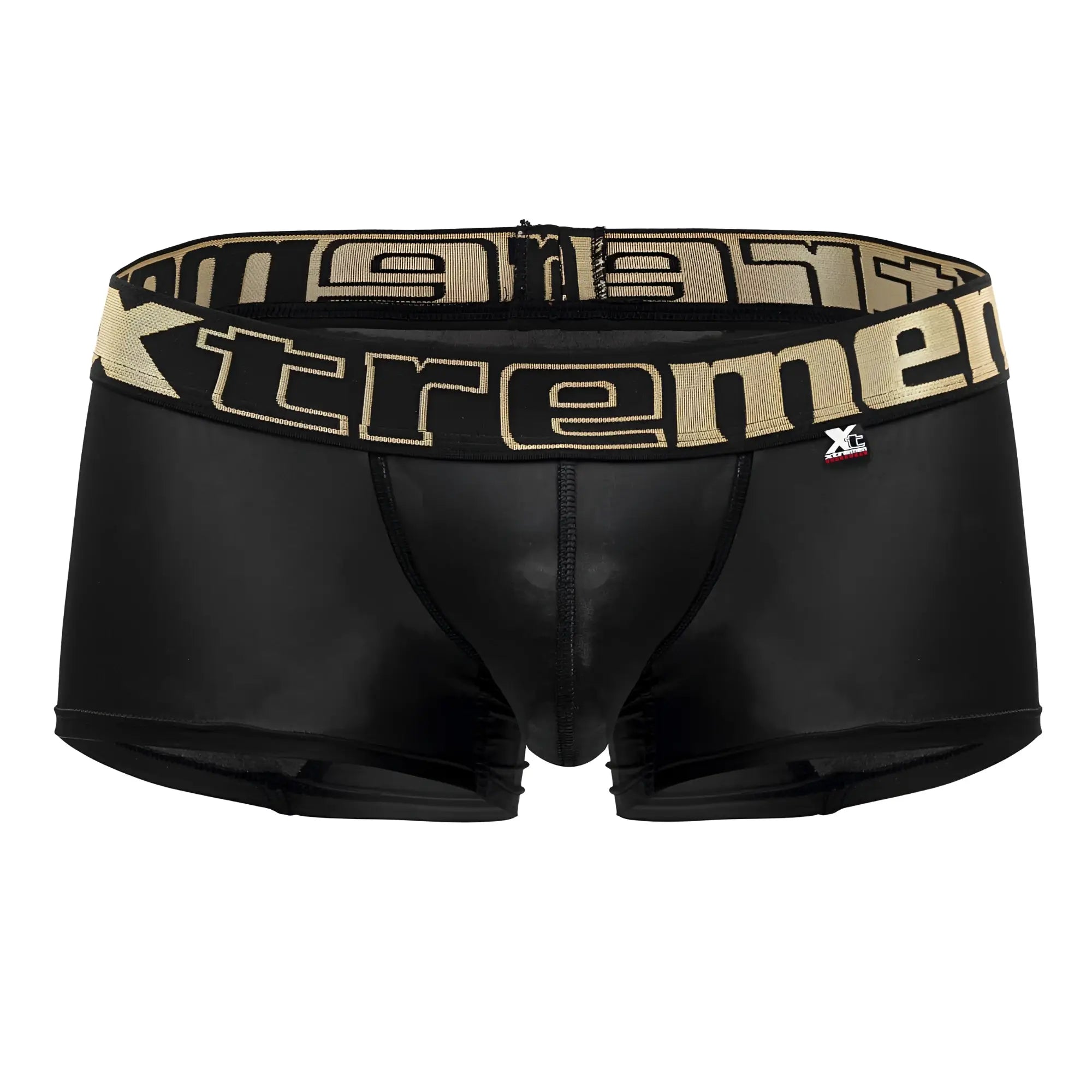 Black xtremen 91202 microfiber trunks with shiny stretchy fabric and bold beige tremen logo waistband