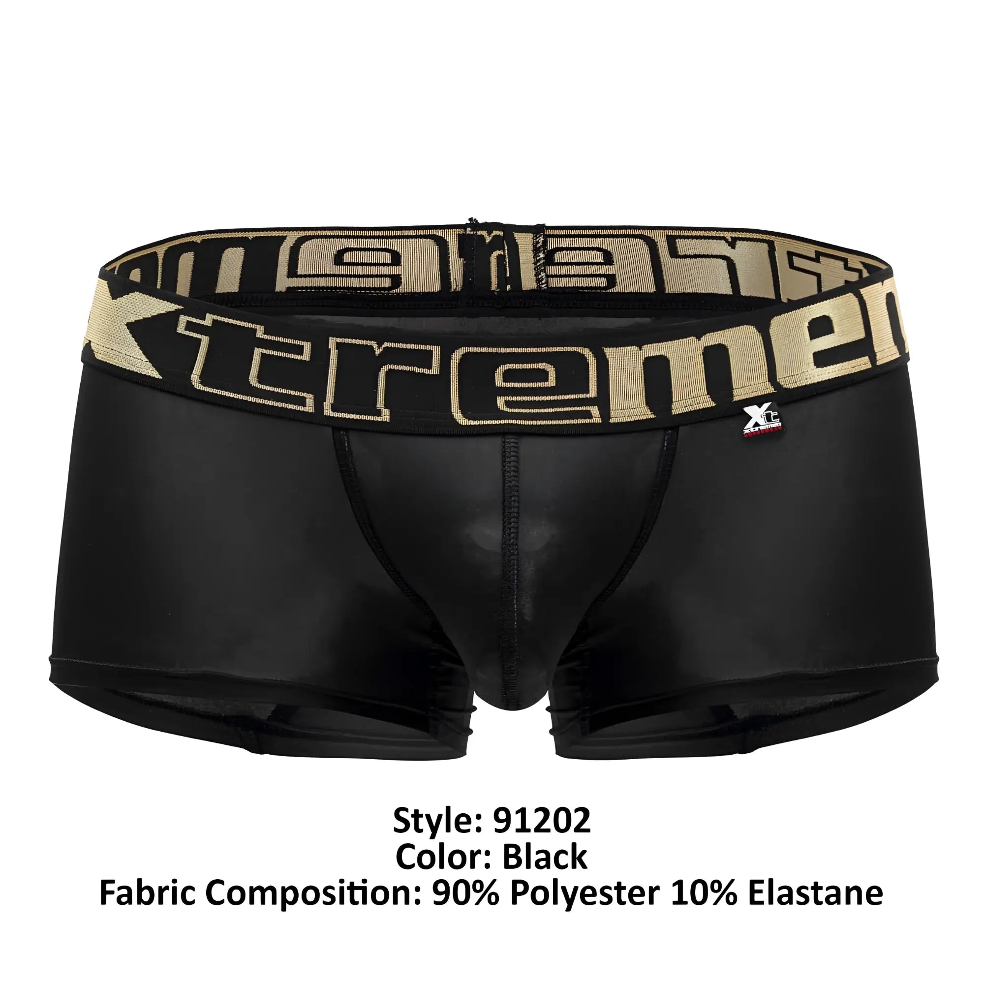 Black xtremen 91202 microfiber trunks with tan and black tremen logo band designed for comfort and support