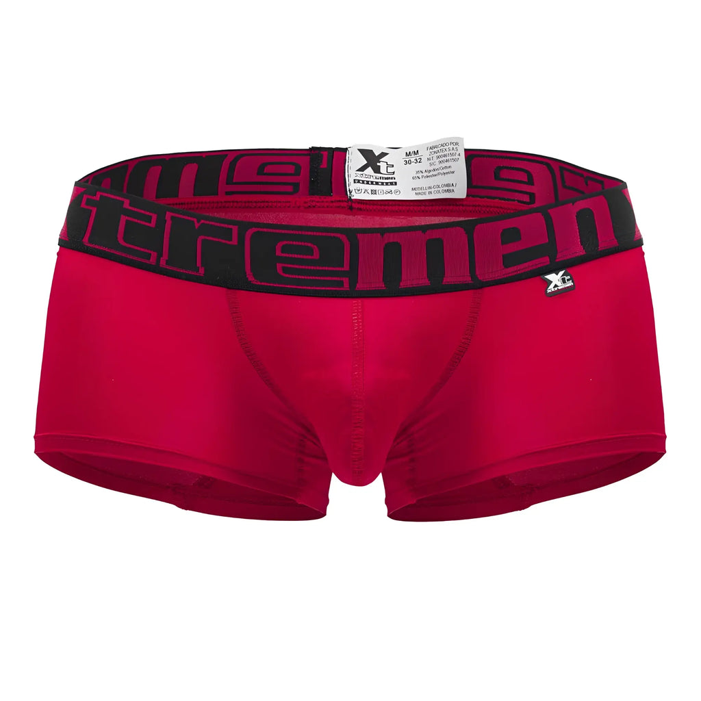 Red xtremen 91202 microfiber men’s briefs with black elastic waistband pink logo and xlc brand tag in cherry color